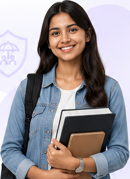 Insurance exam aspirant holding books